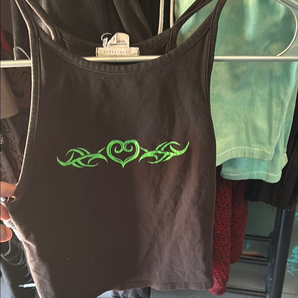 Streetwear Society Black and Green Crop Tank Top